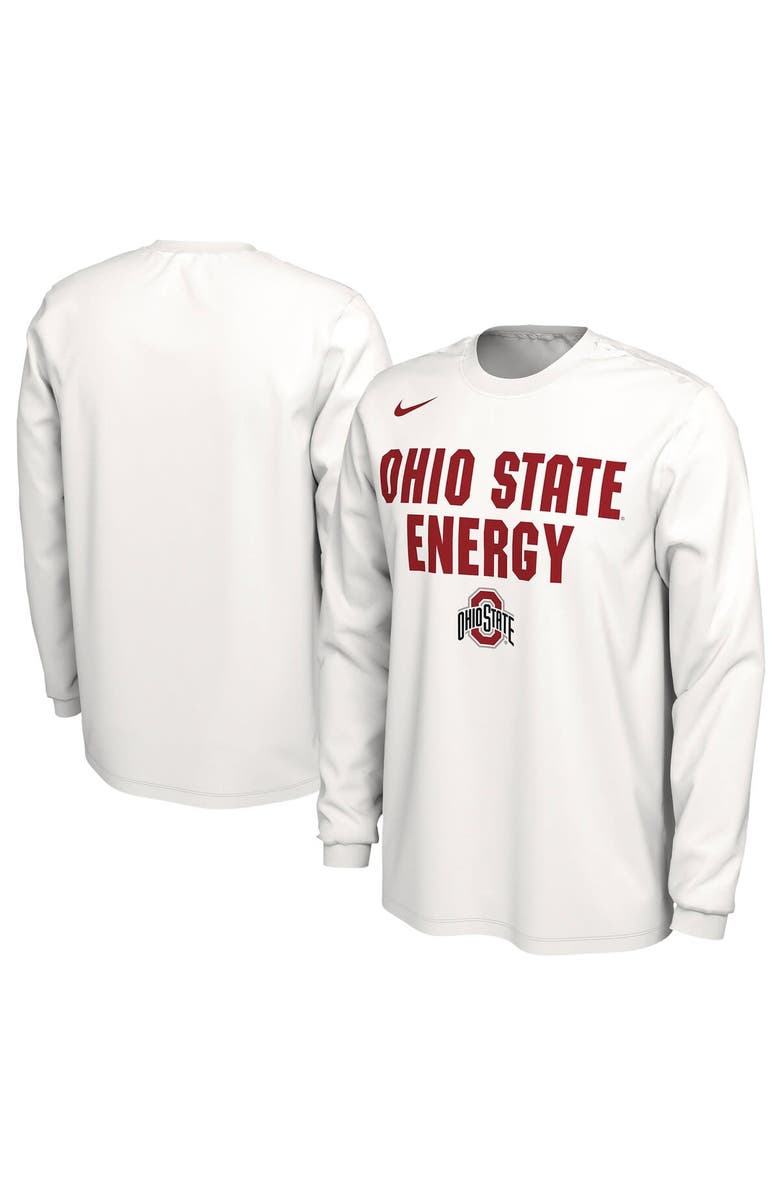 Nike Unisex Nike  White Ohio State Buckeyes 2024 On-Court Bench Energy Long Sleeve T-Shirt, Main, color, 