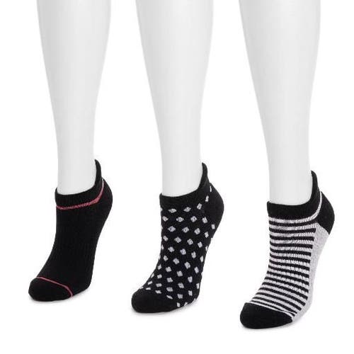 Muk Luks Cotton Compression Ankle Socks 3 Pair Pack In Black