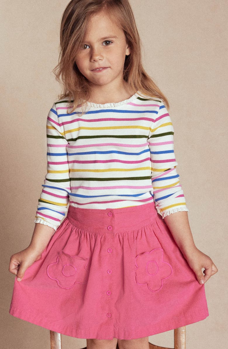 Mini Boden Kids' Corduroy Flower Pocket Skirt, Alternate, color, Raspberry Pink