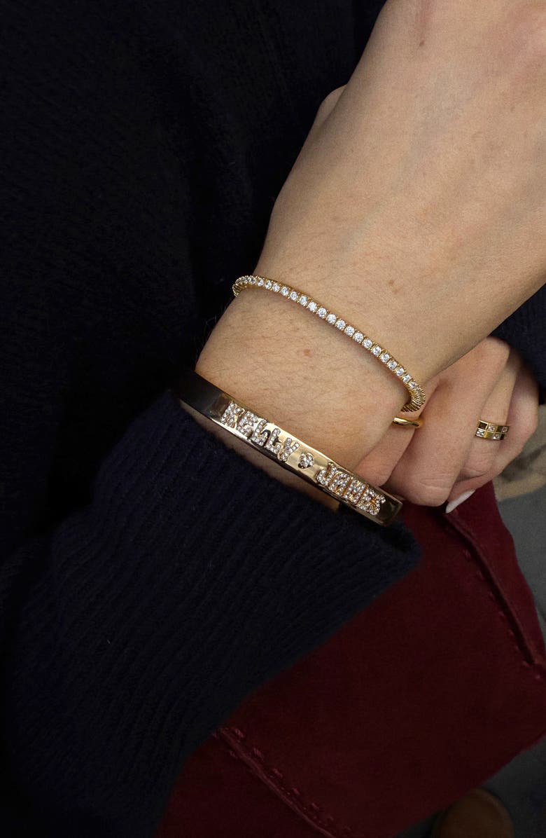 BaubleBar Groovy Letter Custom Hinge Bangle, Alternate, color, Gold/ Clear