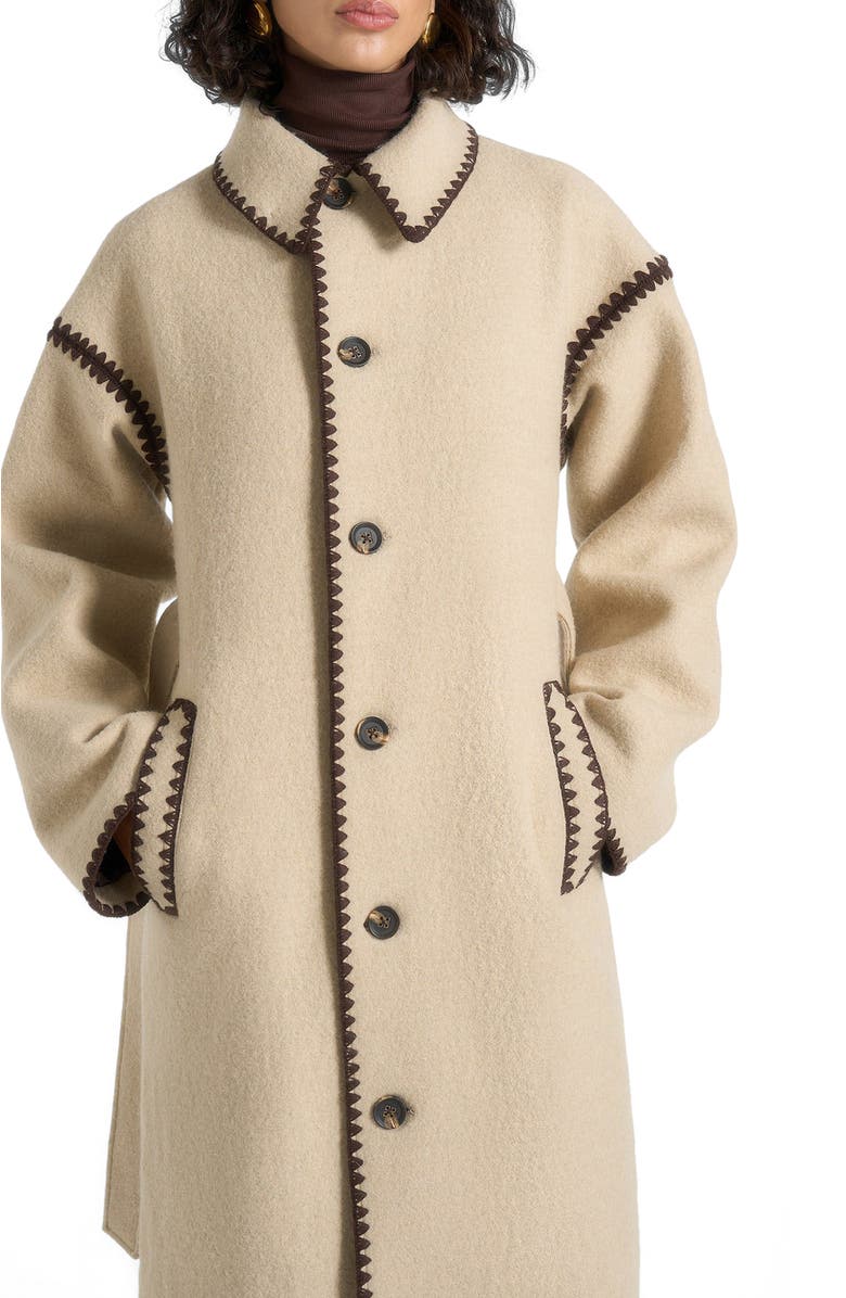 Manière De Voir Elora Wool Blanket Stitch Belted Longline Coat, Alternate, color, Taupe