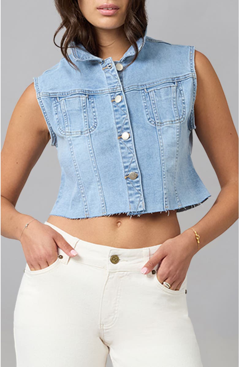 Lola Jeans Gabbie Cropped Denim Vest, Main, color, Stone Blue Skyline