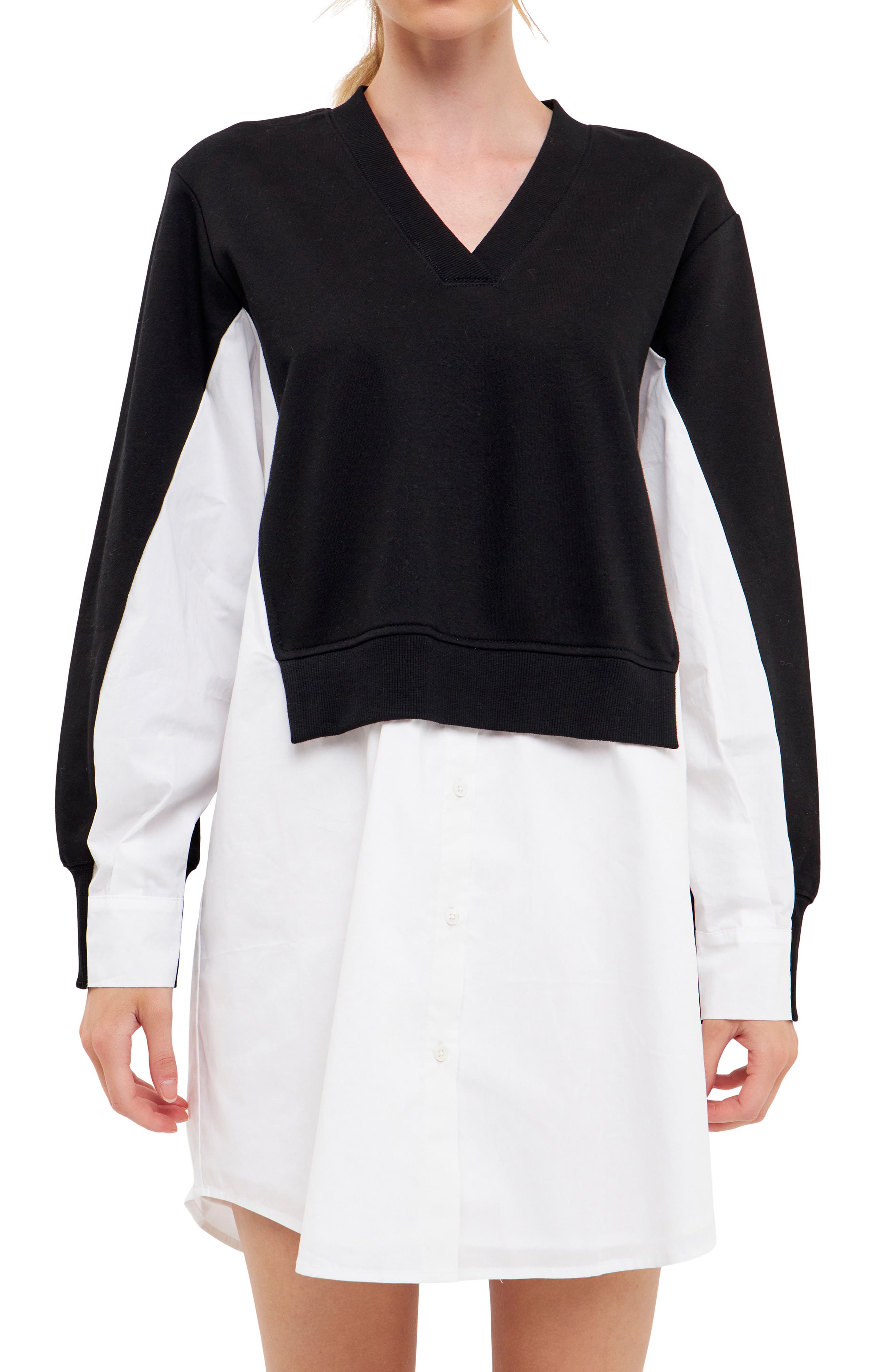English Factory V-Neck Layered Sweatshirt Dress (Women) | Nordstromrack