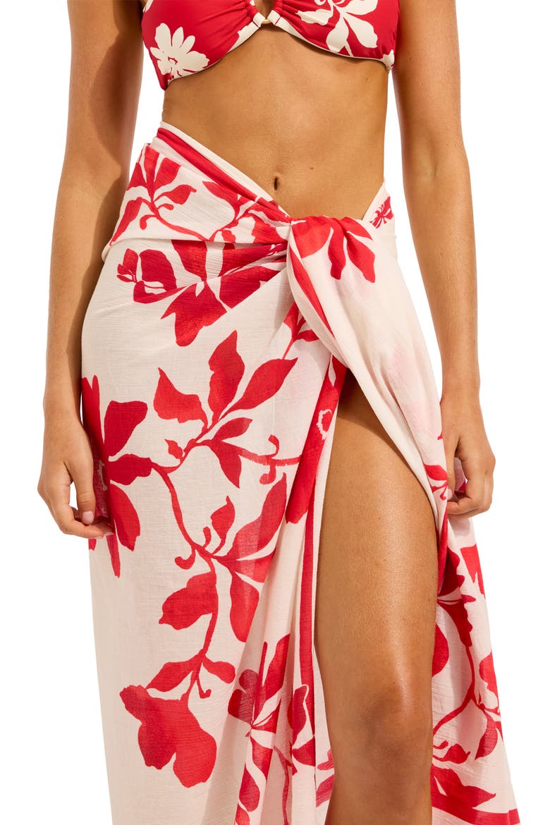Mayflower Cotton Cover-Up Sarong, Alternate, color, ECRU/ COSMO