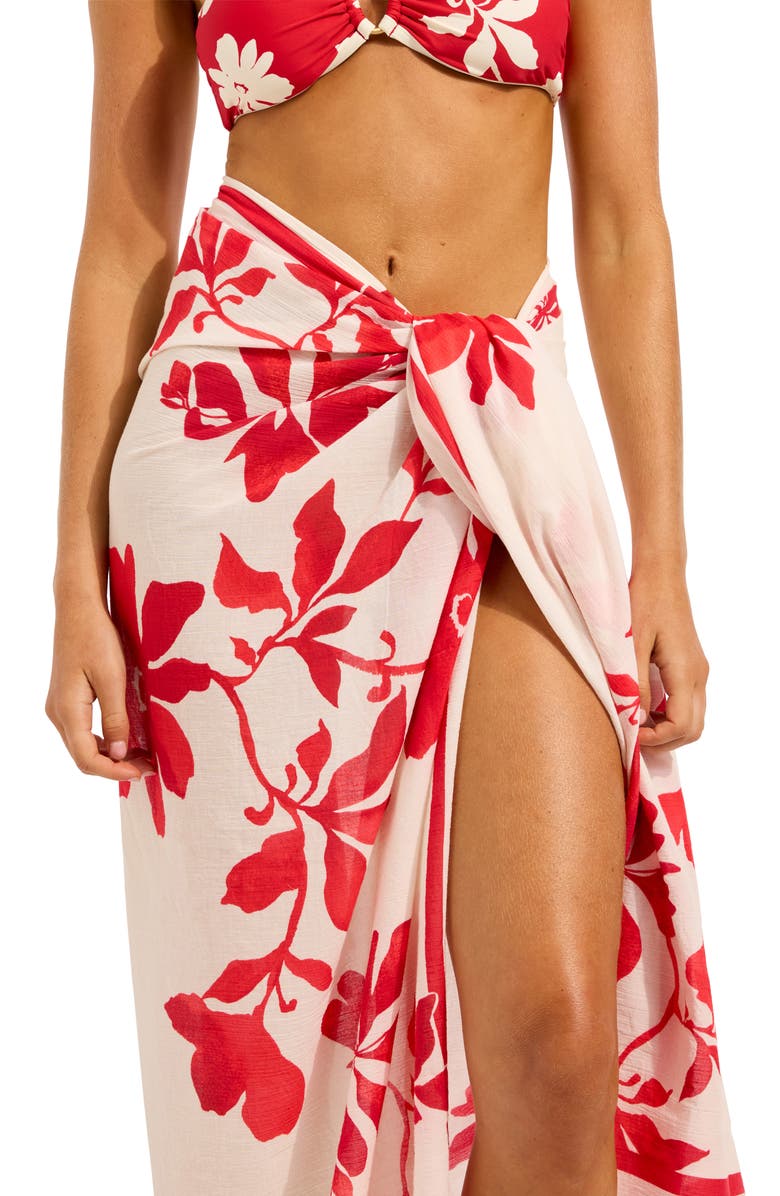 Seafolly Mayflower Cotton Cover-Up Sarong, Alternate, color, Ecru/ Cosmo