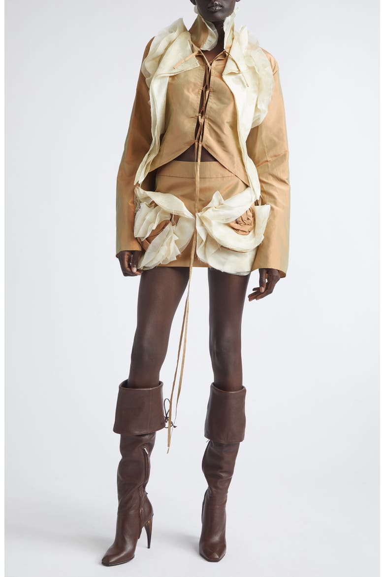 Larsen Crop Silk Lace-Up Top, Alternate, color, LIGHT BROWN