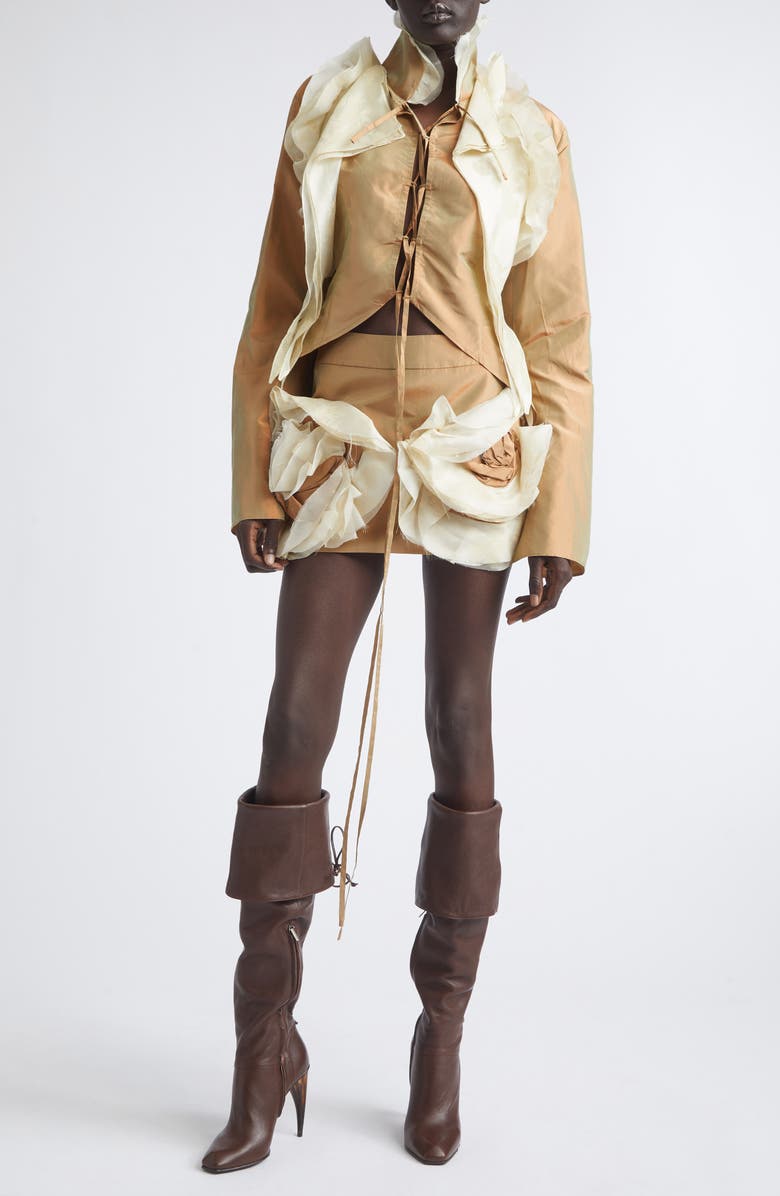 KIM SHUI Larsen Crop Silk Lace-Up Top, Alternate, color, Light Brown