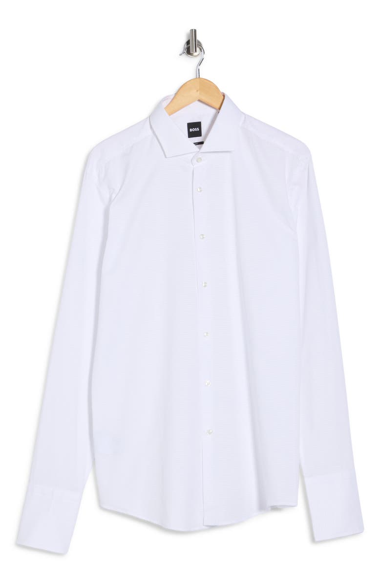 BOSS Hank Kent Slim Fit Cotton Dress Shirt, Main, color, White