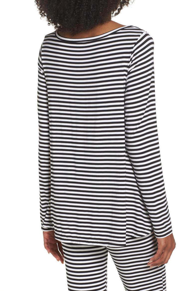 Miranda Stripe Lounge Tee, Alternate, color, BLACK/ WHITE