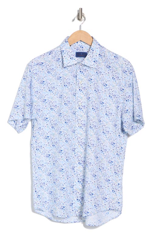 David Donahue Floral Print Short Sleeve Sport Shirt In White