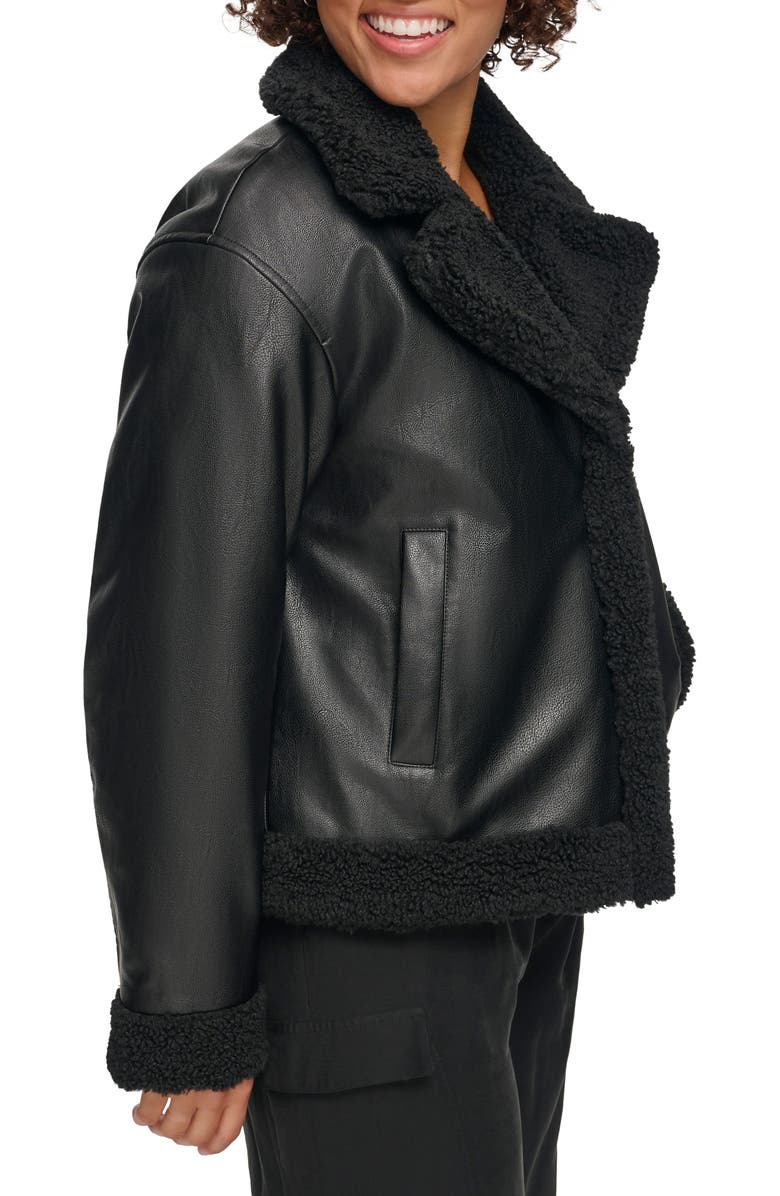High Pile Fleece Asymmetrical Faux Leather Jacket