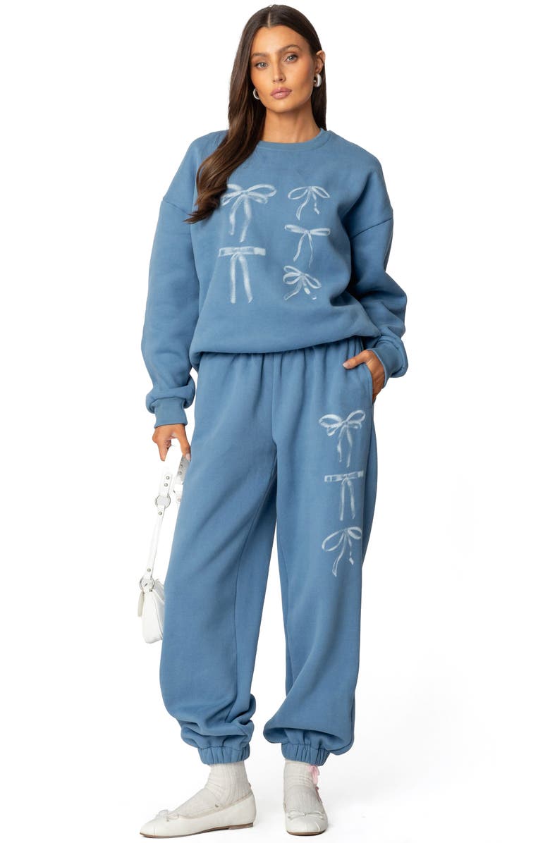 EDIKTED Bow Bliss Oversized Sweatpants, Alternate, color, Blue