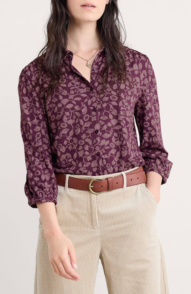Seasalt Cornwall Embrace Floral Button-Up Shirt, Main, color, Autumn Stems Dark Hellebore