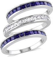 DELMAR Set of 3 Sterling Silver Lab Created Blue & White Sapphire Rings