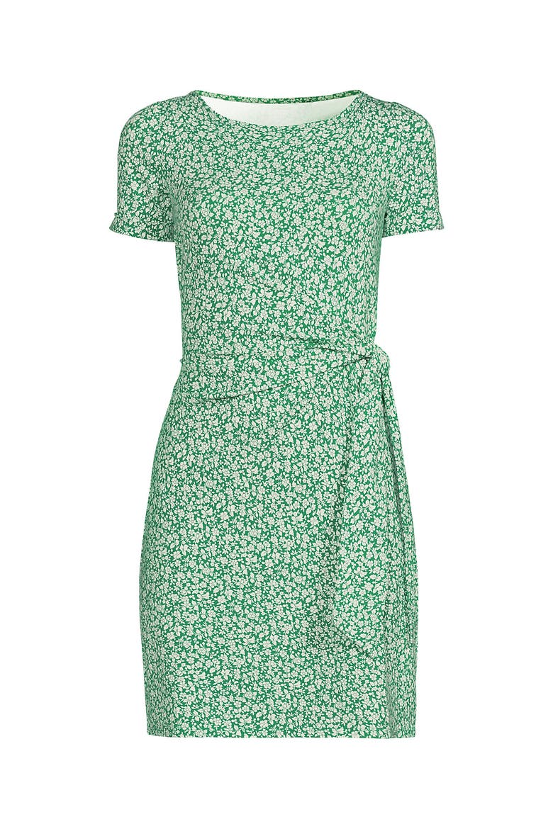 Short Sleeve Cotton Modal Wrap Mini Dress, Alternate, color, Vibrant Clover Blossoms