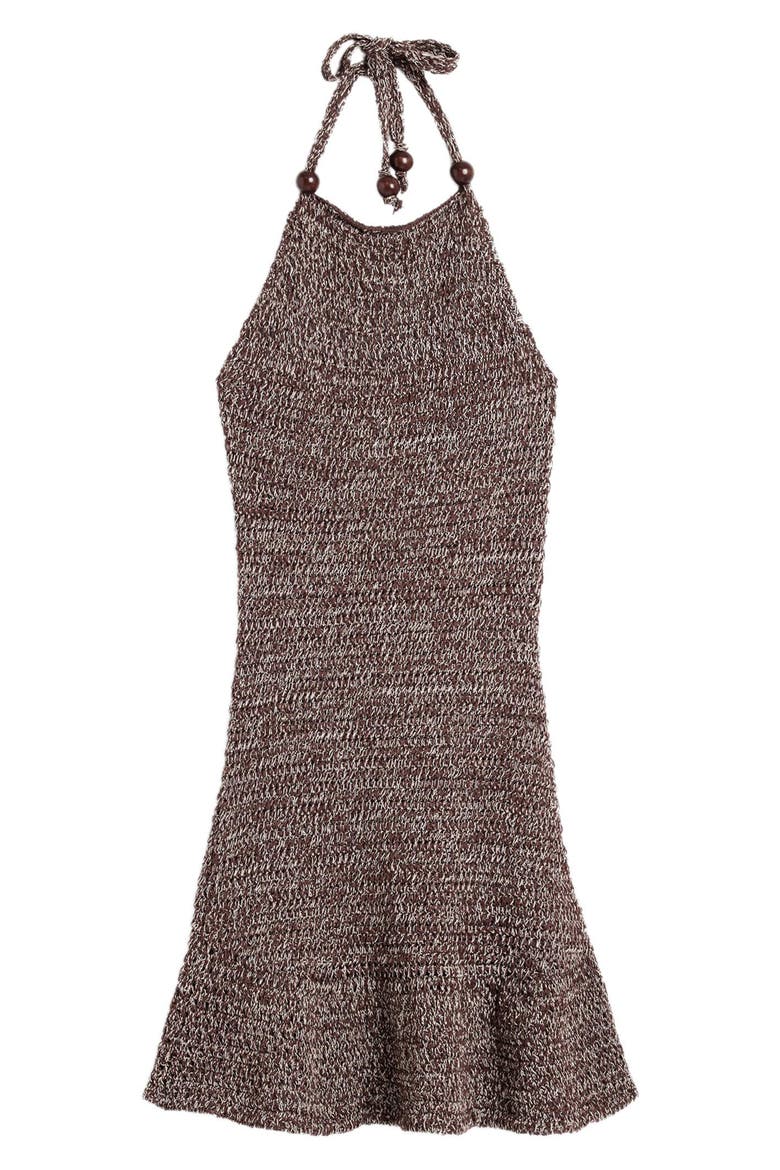 Open Stitch Halter Neck Cotton Blend Minidress, Main, color, BROWN