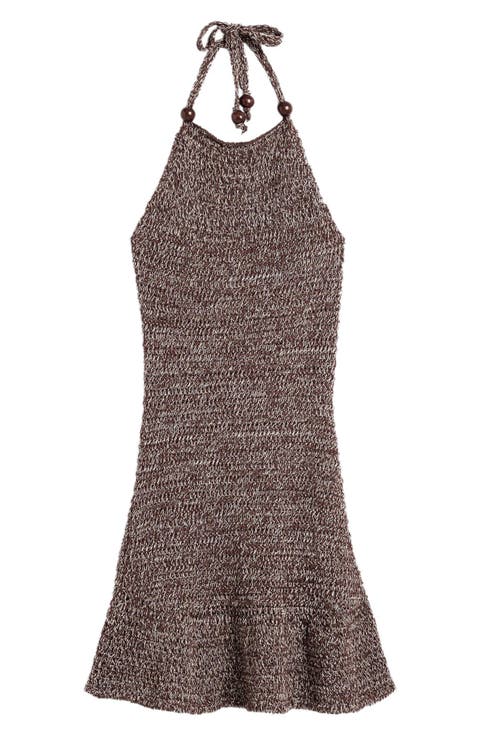 Open Stitch Halter Neck Cotton Blend Minidress