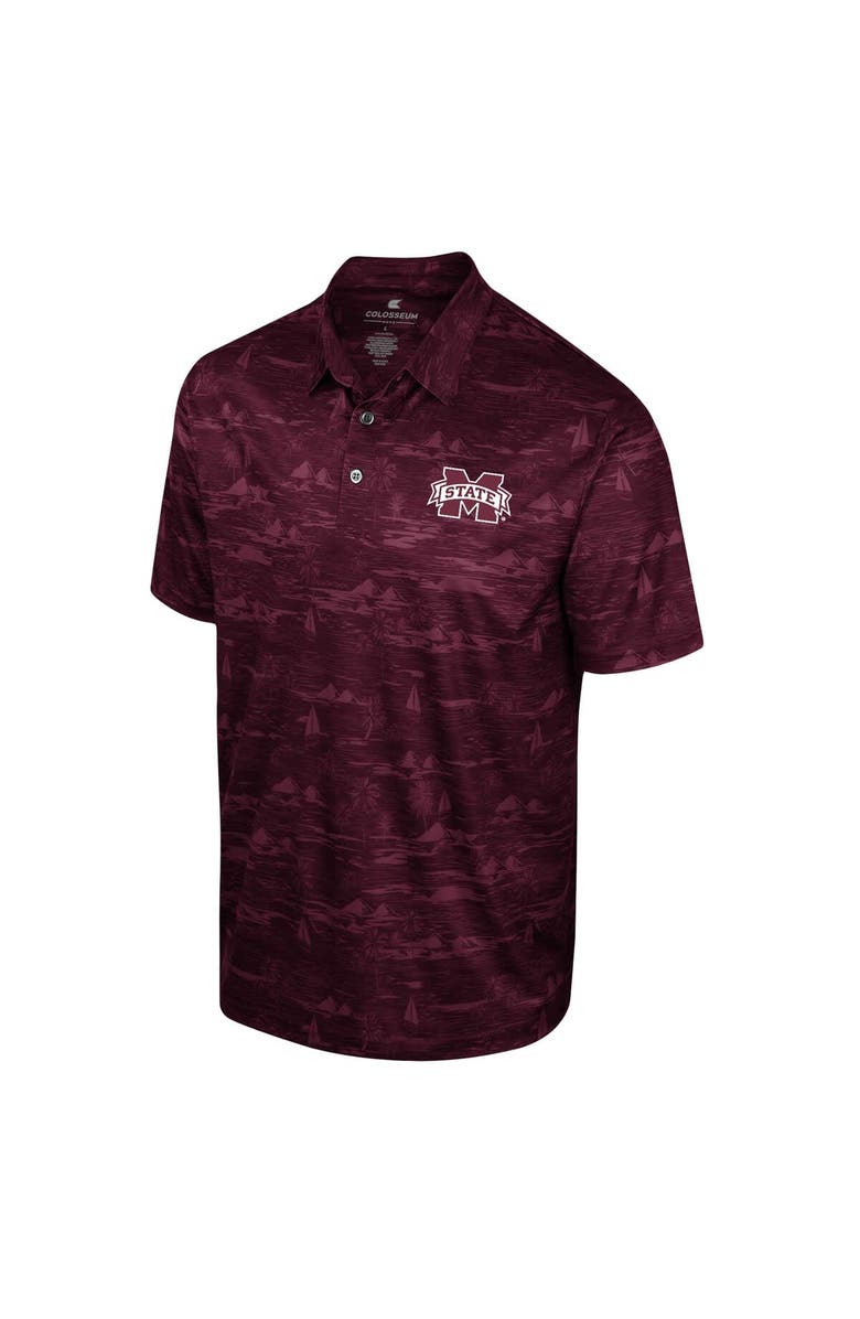 COLOSSEUM Men's Colosseum Maroon Mississippi State Bulldogs Daly Print Polo, Alternate, color, Maroon