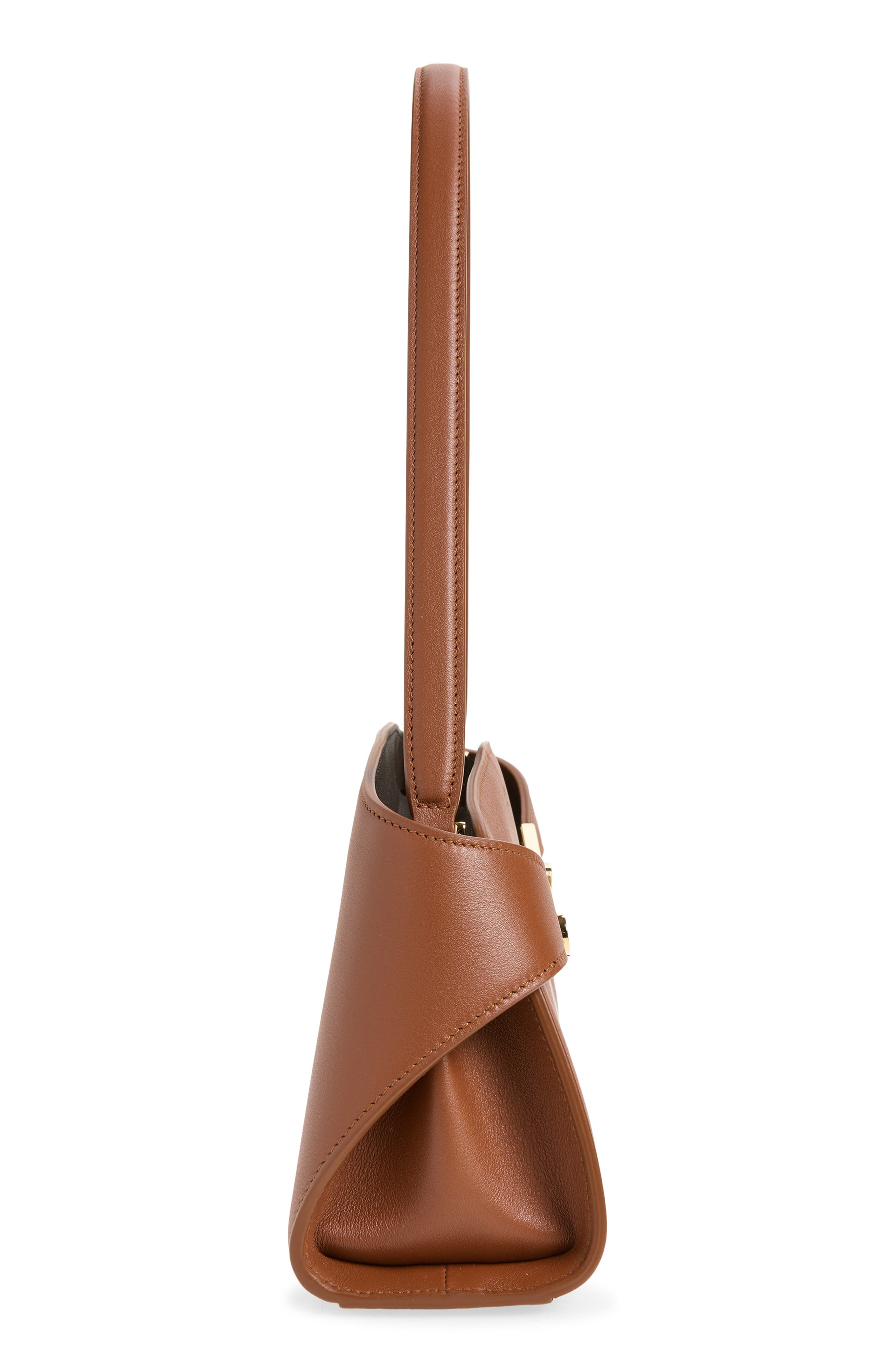 FERRAGAMO Hug Leather East/West Shoulder Bag, Alternate, color, New Cognac T Di Moro