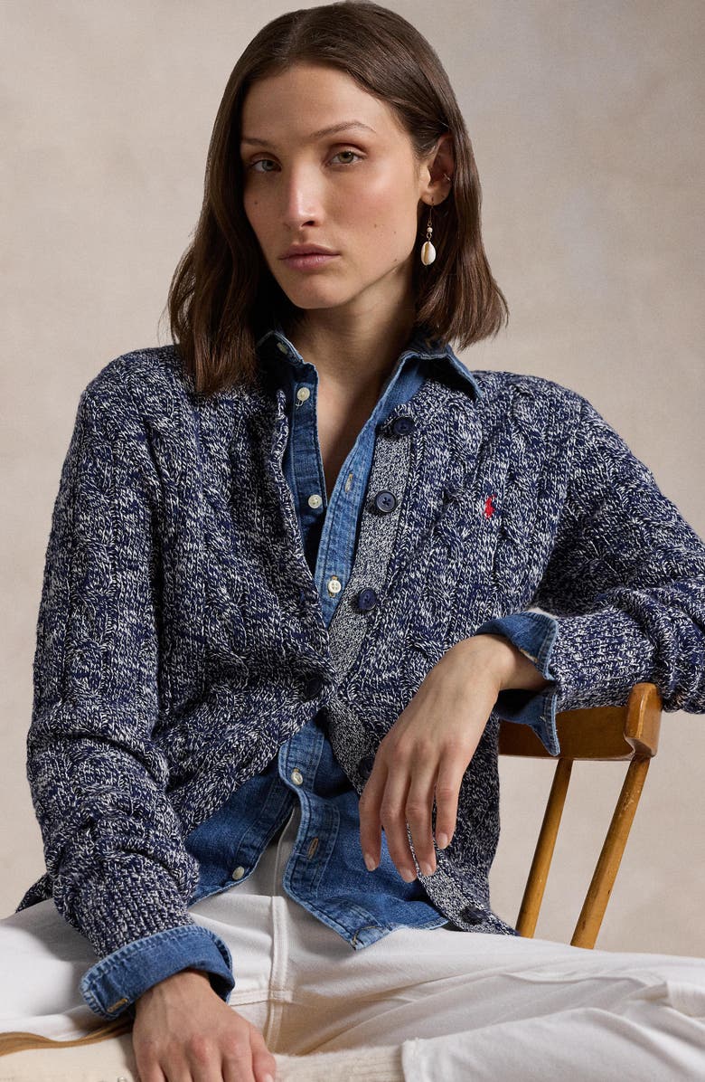 Polo Ralph Lauren Cable Stitch Cotton Cardigan, Alternate, color, 