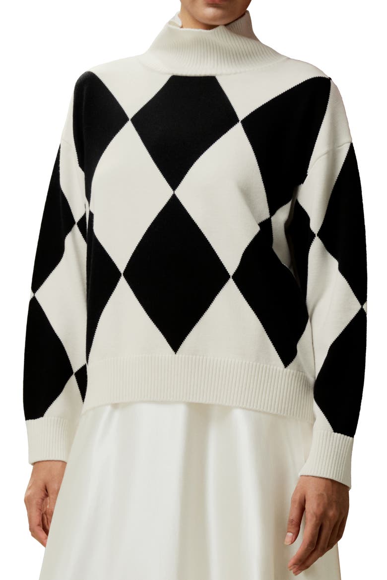 Women's Argyle Preppy Wool Sweater, Main, color, Black&White Diamond