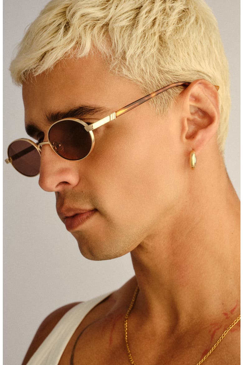 55mm Icicle Oval Sunglasses, Alternate, color, BRIGHT GOLD / SMOKEY BROWN