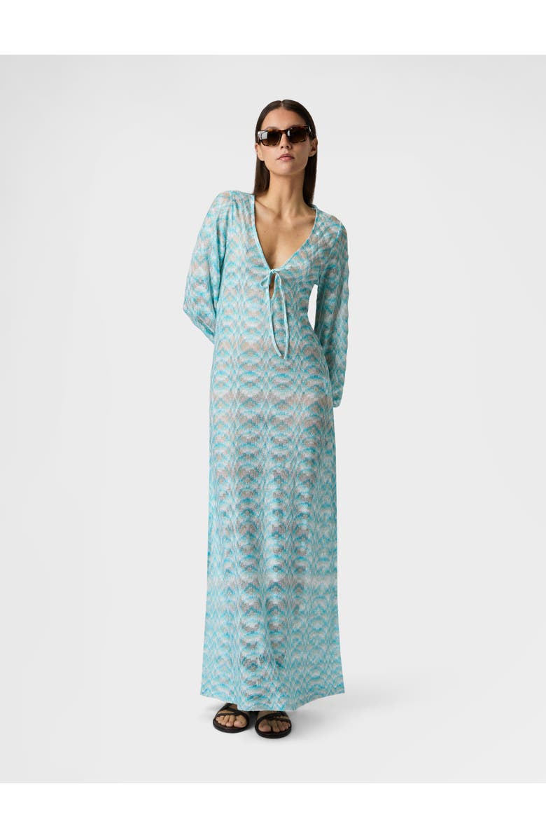 Missoni Long-sleeved Cover-up Dress In Shaded Lamé Viscose, Alternate, color, White & Light Blue