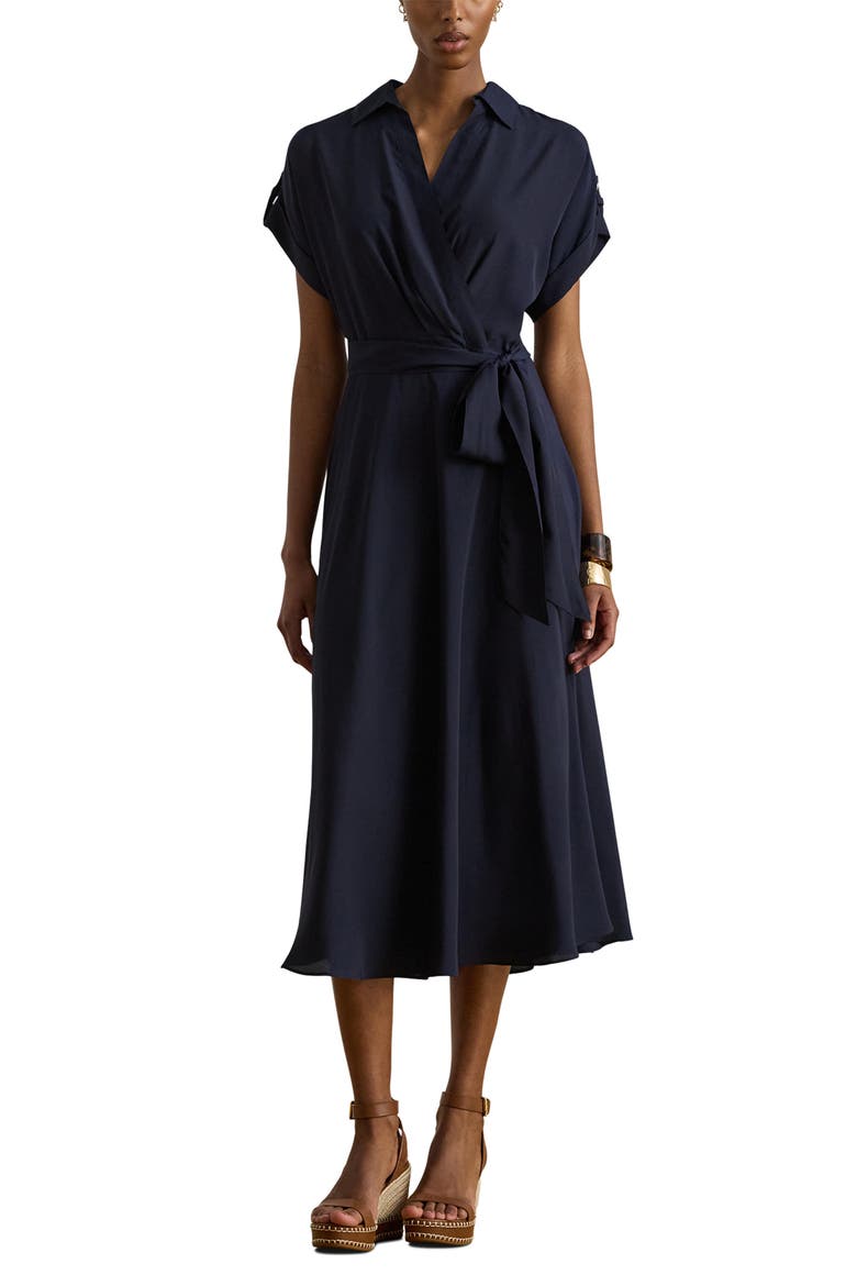 Lauren Ralph Lauren Belted Crêpe Dress (Women) | Nordstrom