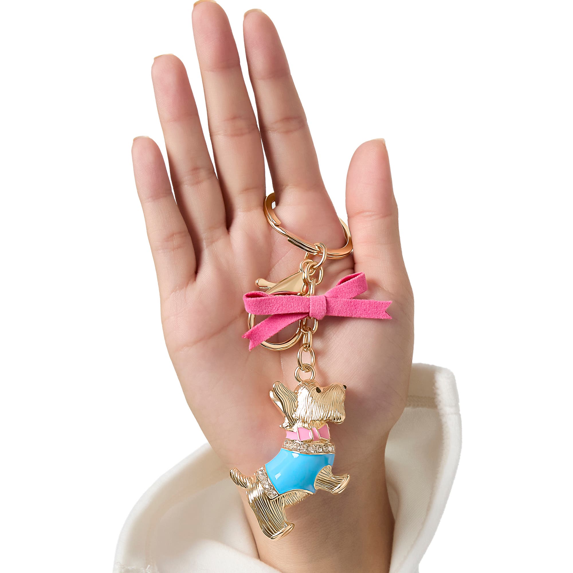 Juicy Couture Crystal Scottie Dog Keychain with Satin Bow, Gold-Tone, Alternate, color, Multicolor