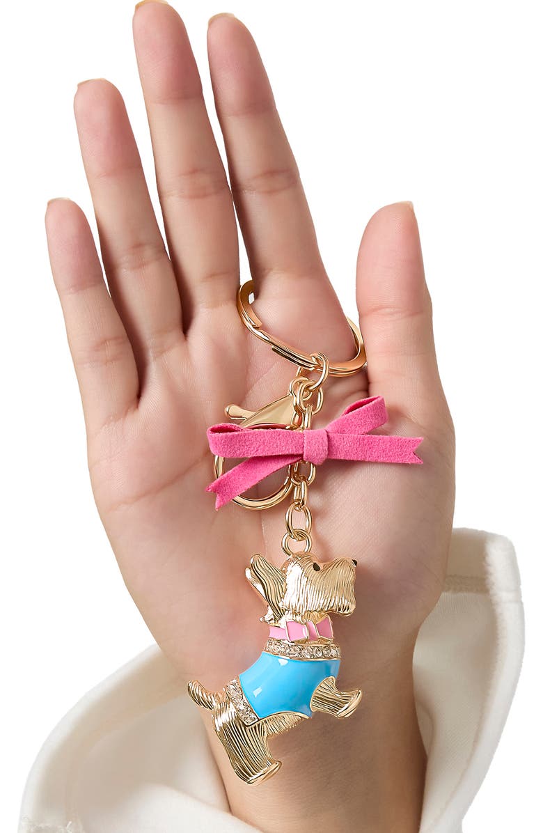 Juicy Couture Crystal Scottie Dog Keychain with Satin Bow, Gold-Tone, Alternate, color, Multicolor