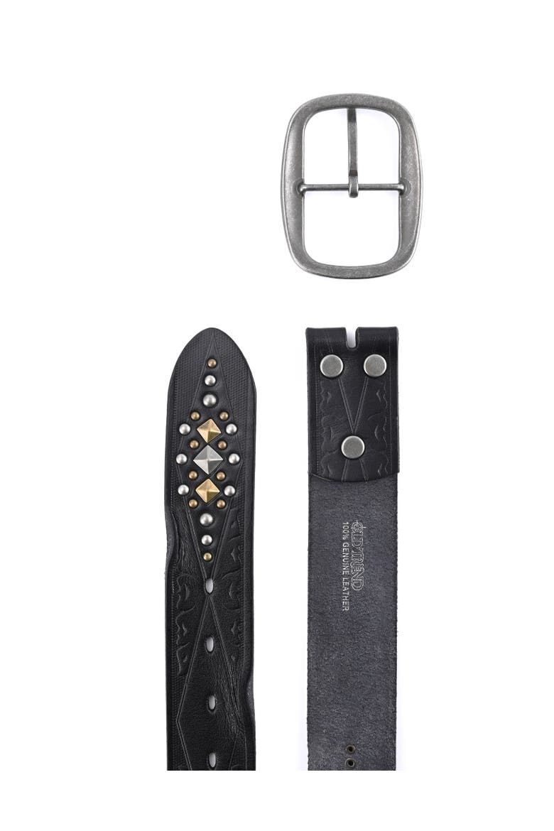 Legend Genuine Leather Bold Studded Statement Belt, Alternate, color, Black