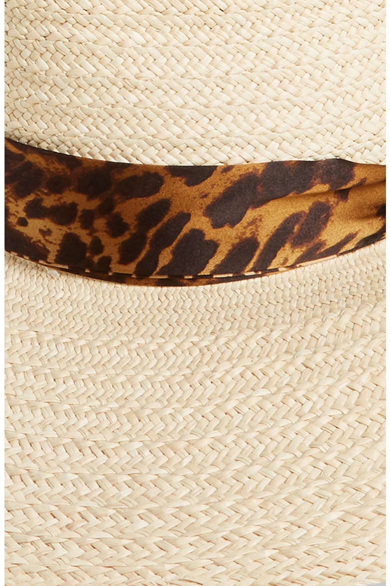 Roxbury Straw Hat with Leopard Print Silk Band, Alternate, color, NATURAL/ CREAM