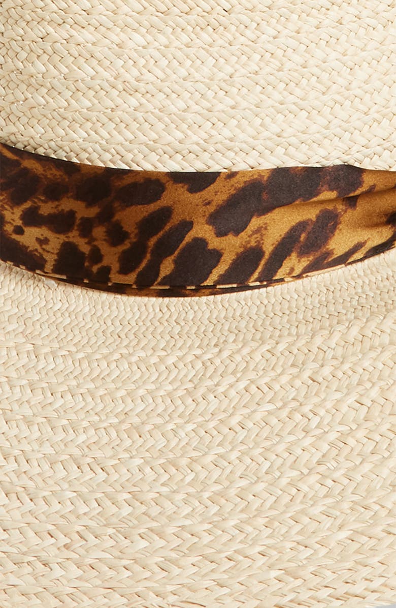 Gladys Tamez Roxbury Straw Hat with Leopard Print Silk Band, Alternate, color,