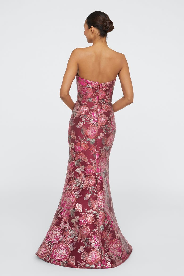 Haven Strapless Gown, Alternate, color, Barley / Scarlet