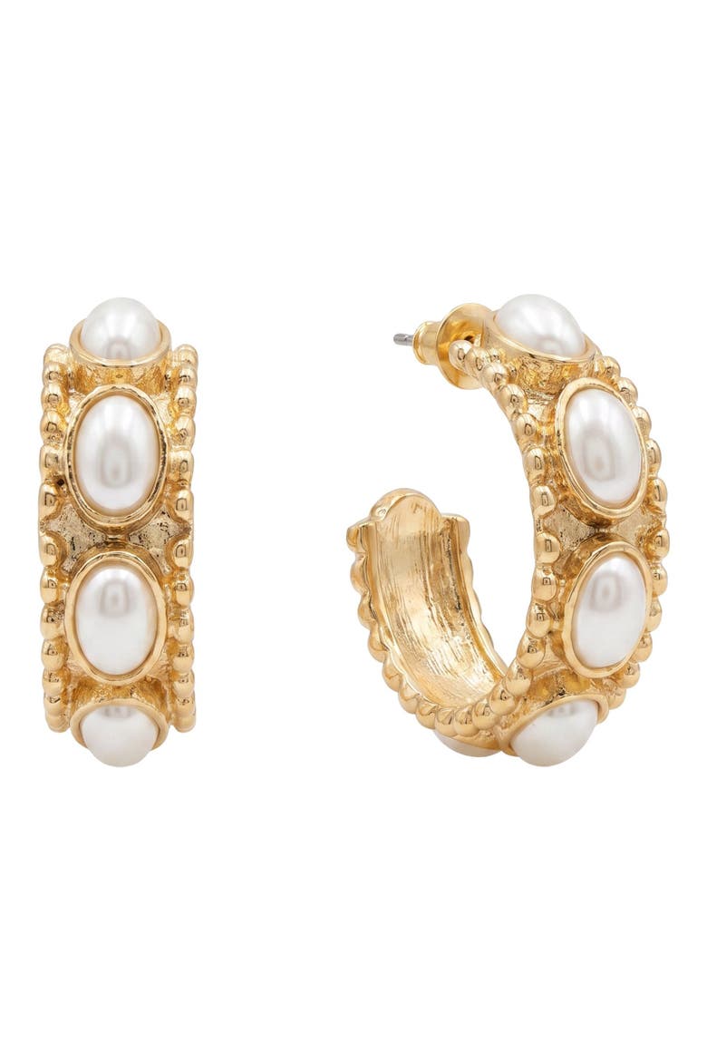 Nitia Pearl Hoops, Alternate, color, Gold