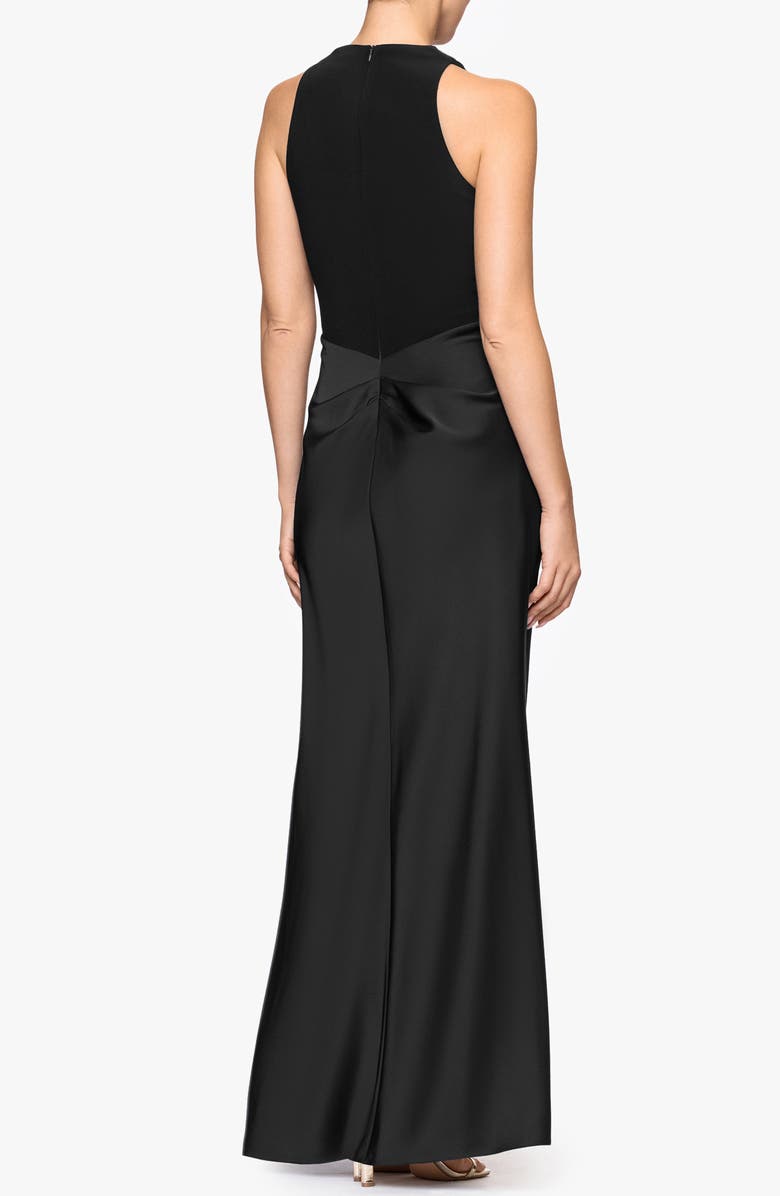 Betsy & Adam Mixed Media Satin Gown, Alternate, color, Black