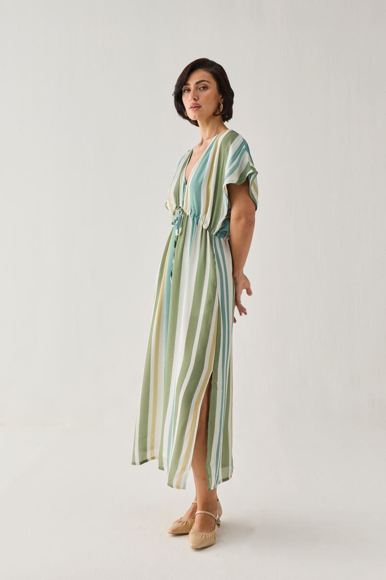 Gathered Striped Maxi Dress, Alternate, color, Sage & Sea Stripe