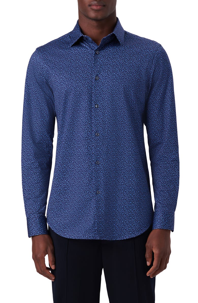 Bugatchi OoohCotton<sup>®</sup> Floral Print Button-Up Shirt, Main, color, 
