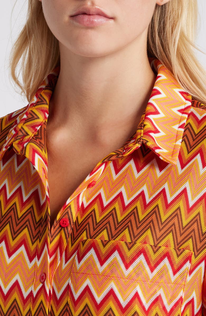 Mistress Rocks Chevron Stripe Oversize Button-Up Shirt, Alternate, color, Multi Colour - Orange