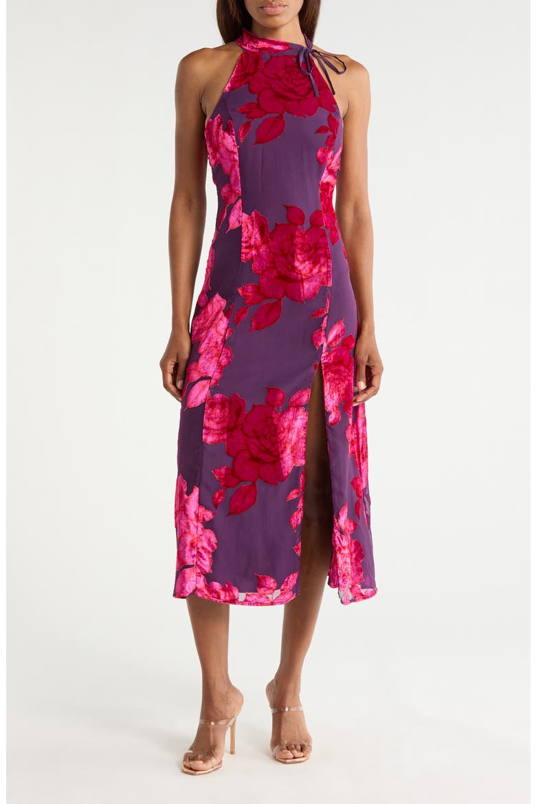 Floral Mock Neck Sleeveless Dress, Main, color, PLUM SKETCHED FLORAL