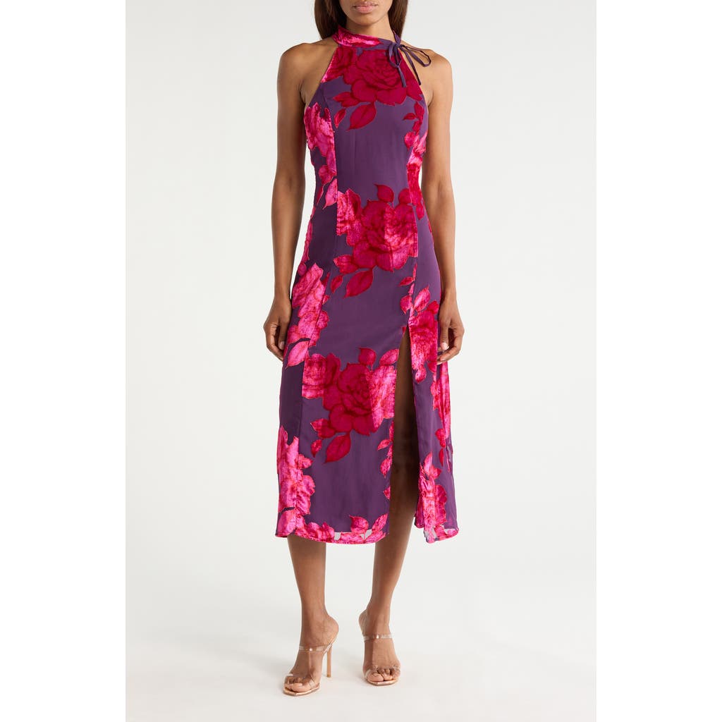 Hutch Floral Mock Neck Sleeveless Dress in Plum Sketched Floral at Nordstrom Rack, Size Xx-Small