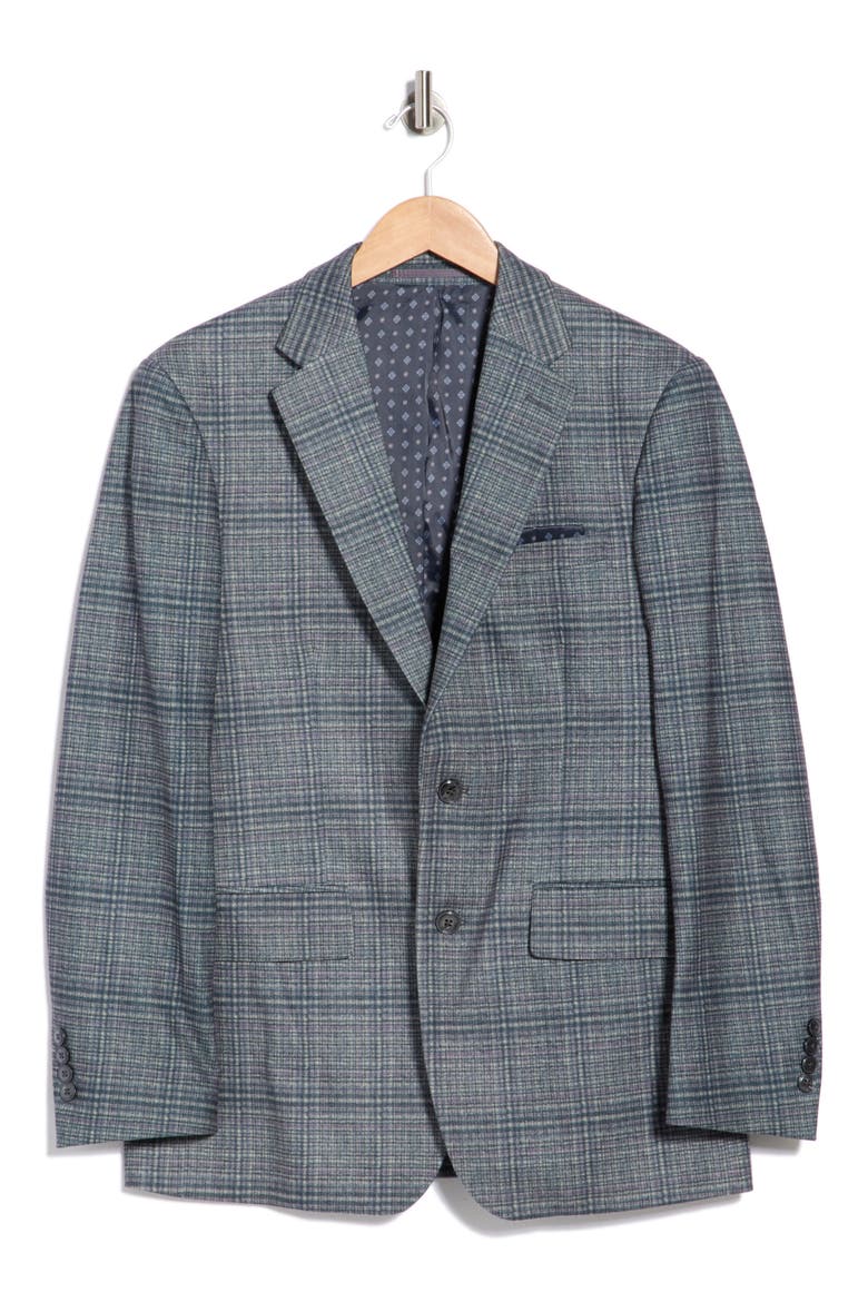 Slim Fit Plaid Stretch Knit Sport Coat, Alternate, color, GREY