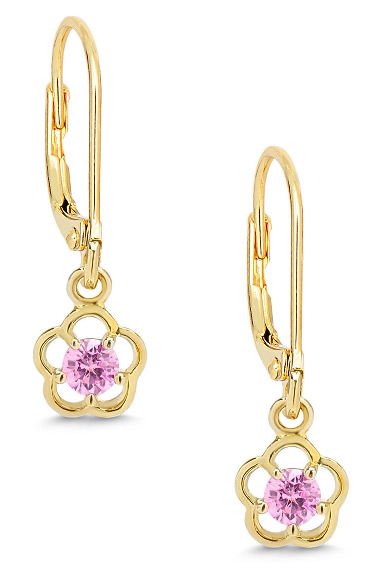 Kids' Flower Cubic Zirconia Drop Earrings, Main, color, GOLD