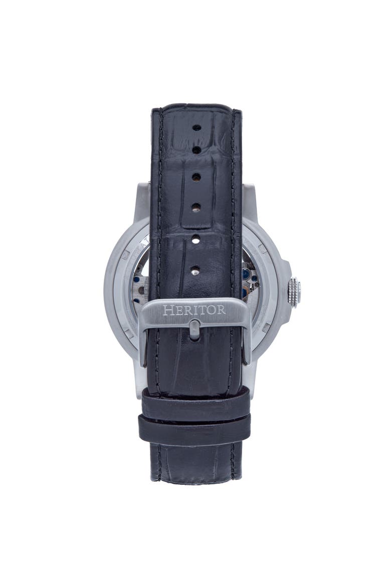 Davies Semi-Skeleton Leather-Band Watch, Alternate, color, Silver/Black