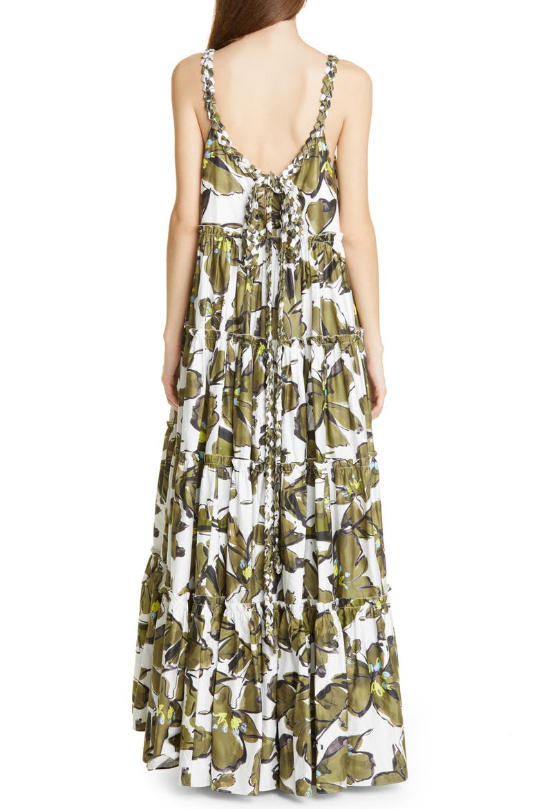 Oasis Horizon Floral Tiered Cotton Maxi Sundress, Alternate, color, HORIZON OLIVE FLORAL