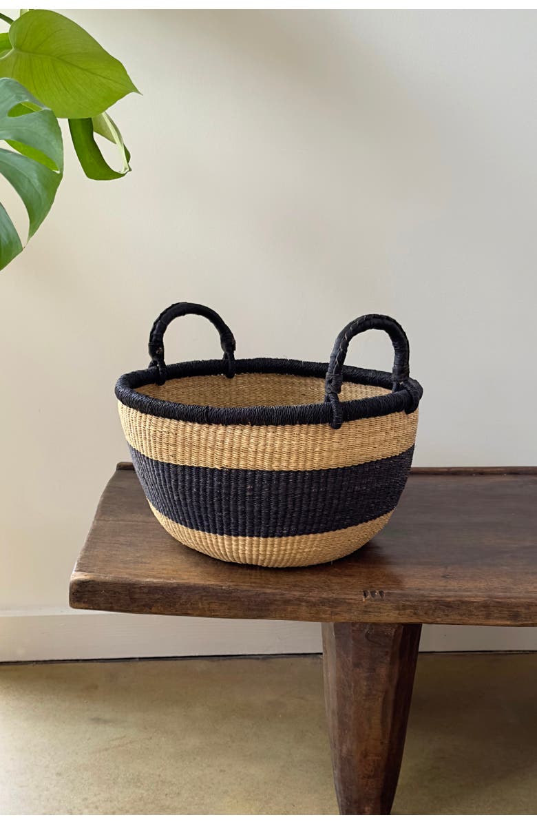 Mbare Handwoven Natural Bolga Basket, Alternate, color, Black Stripe