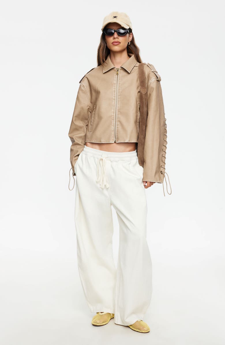 LIONESS Out of Office Cotton Drawstring Pants, Alternate, color, Sand