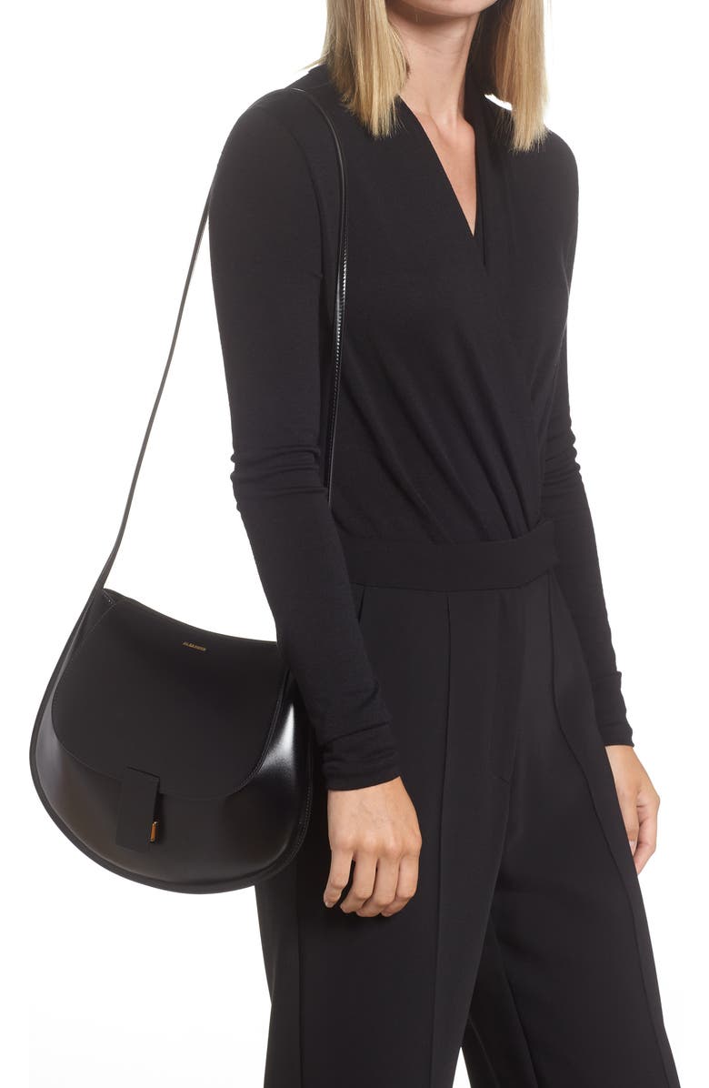 Jil Sander Crescent Calfskin Crossbody Bag, Alternate, color,