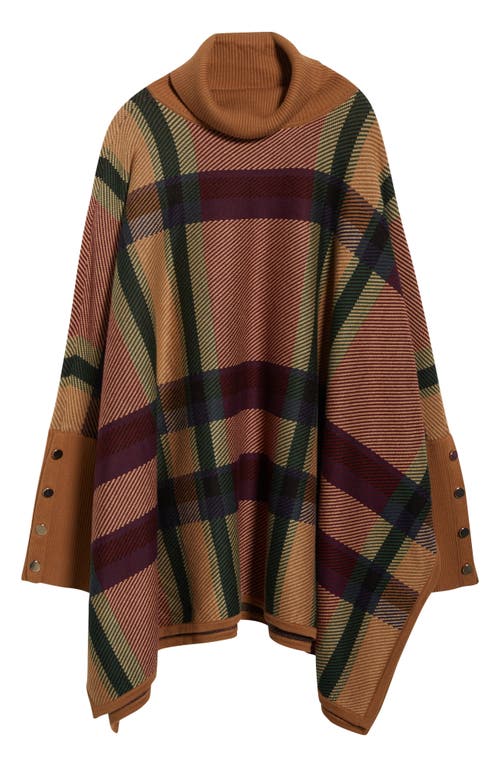 Jones New York Plaid Jacquard Turtleneck Poncho In Multi