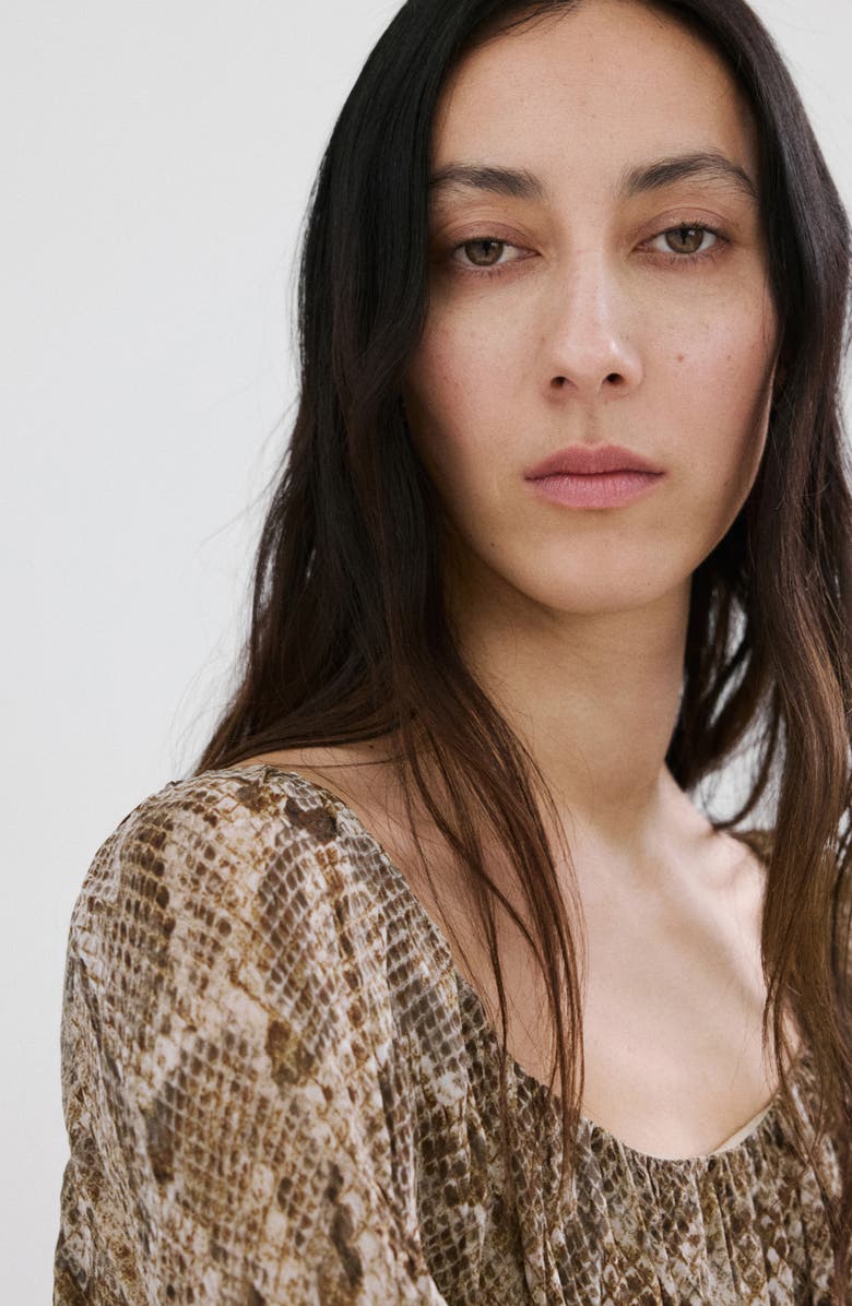 MANGO Animal Print Long Sleeve Minidress, Alternate, color, Khaki